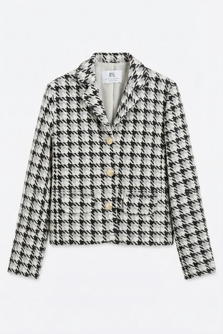 Bayan Siyah Kazayağı Desen Kısa Blazer Ceket