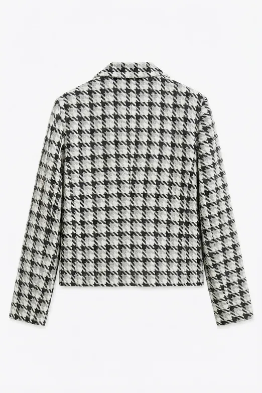 Bayan Siyah Kazayağı Desen Kısa Blazer Ceket - BSL