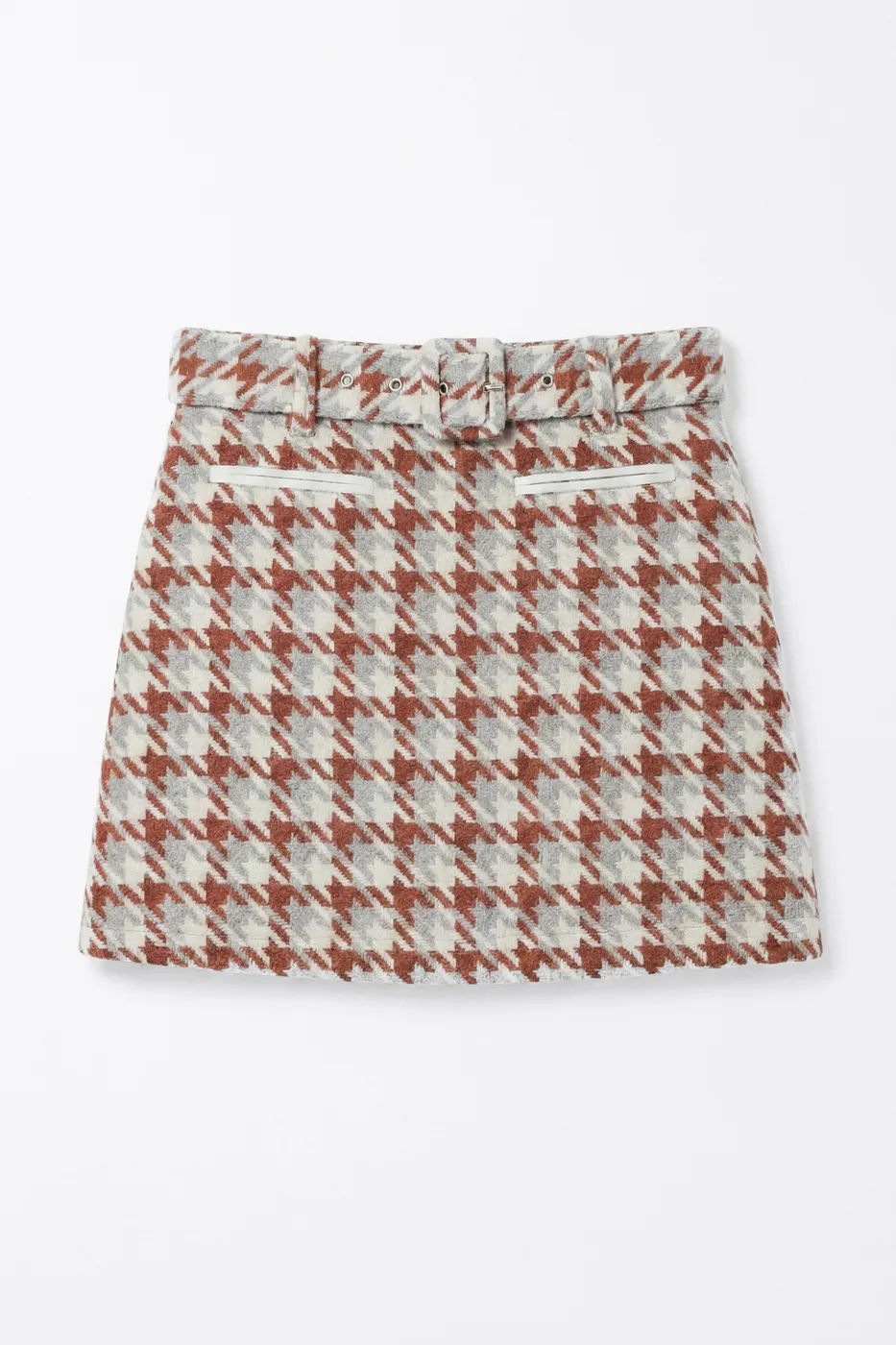 Bayan Kiremit Kazayağı Desen Mini Şort Etek
