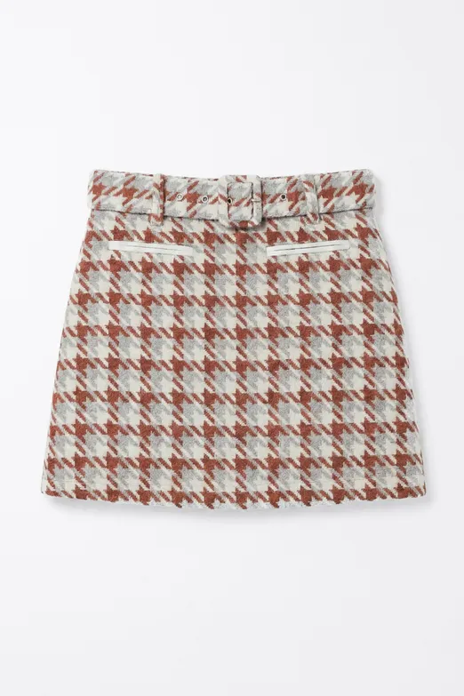 Bayan Kiremit Kazayağı Desen Mini Şort Etek - BSL