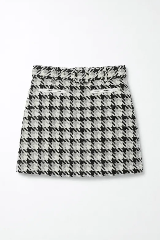 Bayan Siyah Kazayağı Desen Mini Şort Etek - BSL