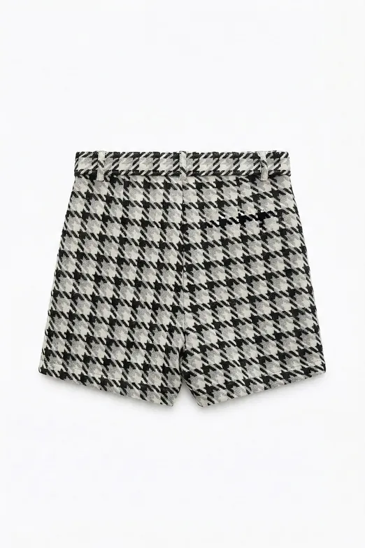 Bayan Siyah Kazayağı Desen Mini Şort Etek - BSL