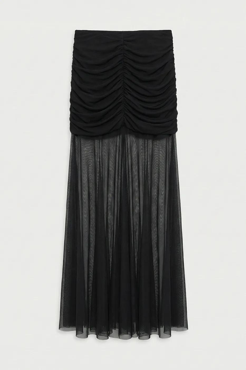 Bayan Siyah Drapeli Tül Maksi Etek