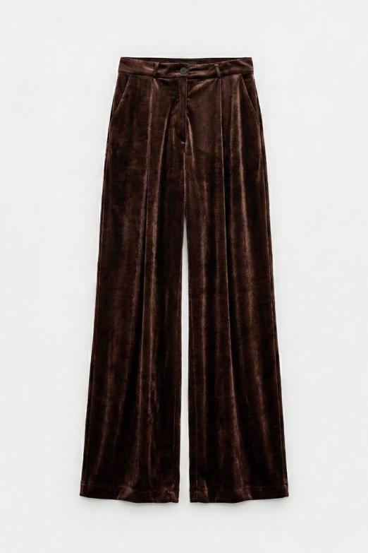 Bayan  Kadife Pileli  Bol Pantolon