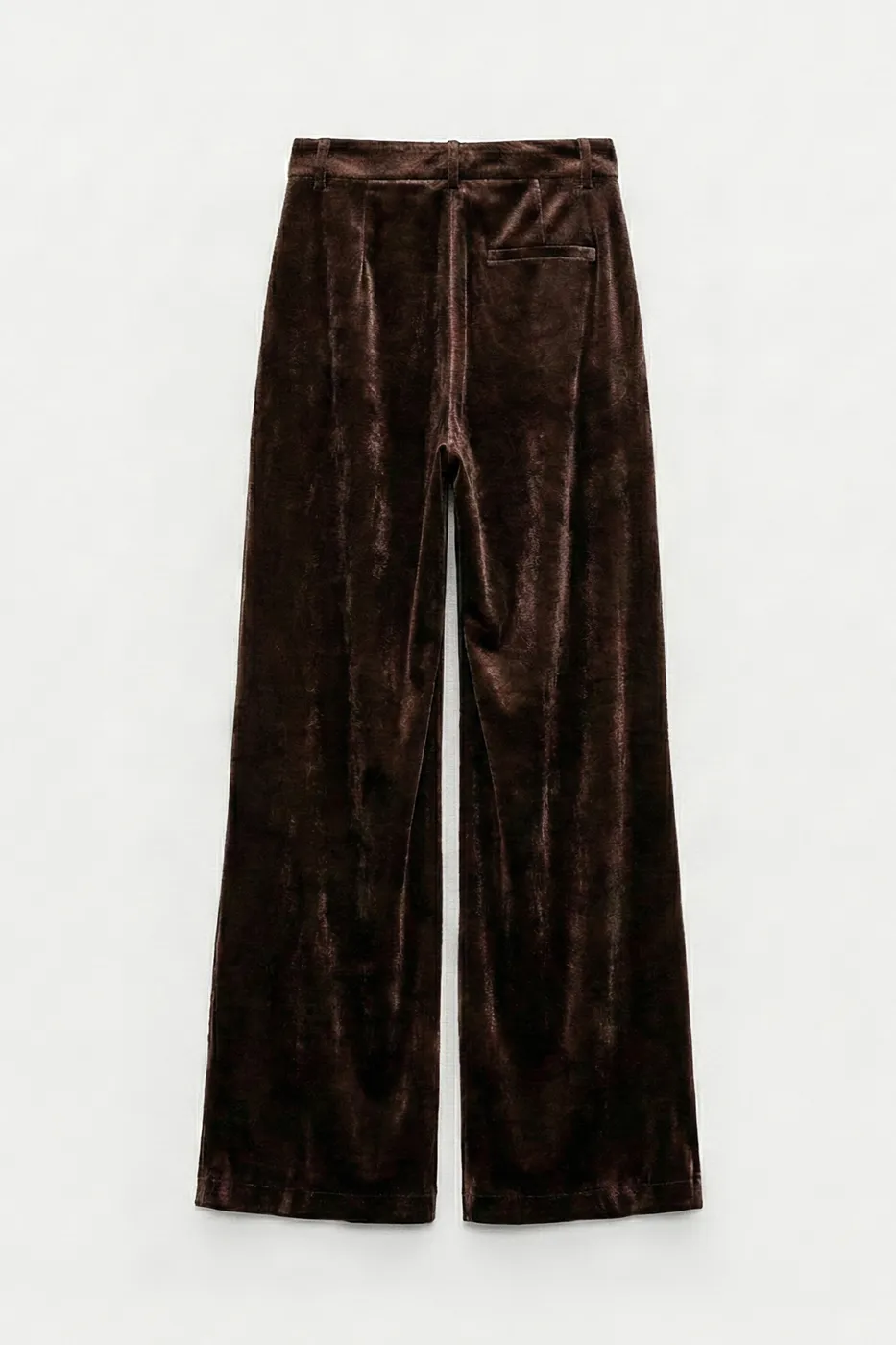 Bayan Kahverengi Kadife Pileli  Bol Pantolon