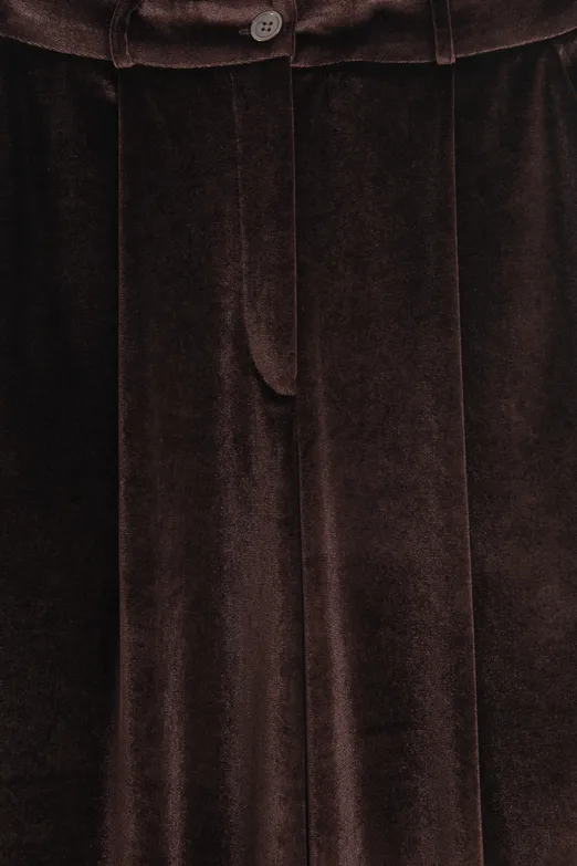 Bayan Kahverengi Kadife Pileli Bol Pantolon - BSL