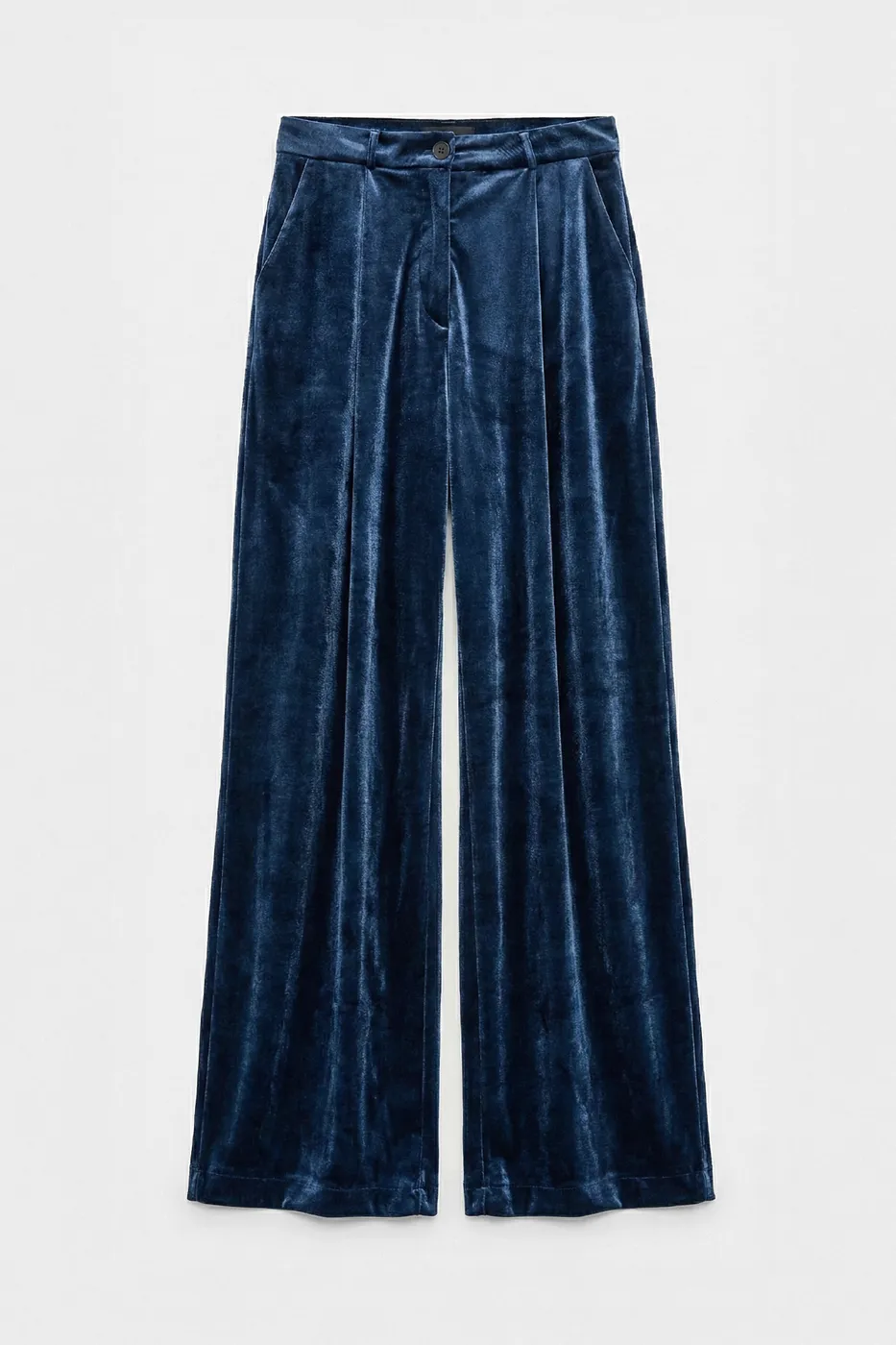 Bayan Lacivert Kadife Pileli  Bol Pantolon