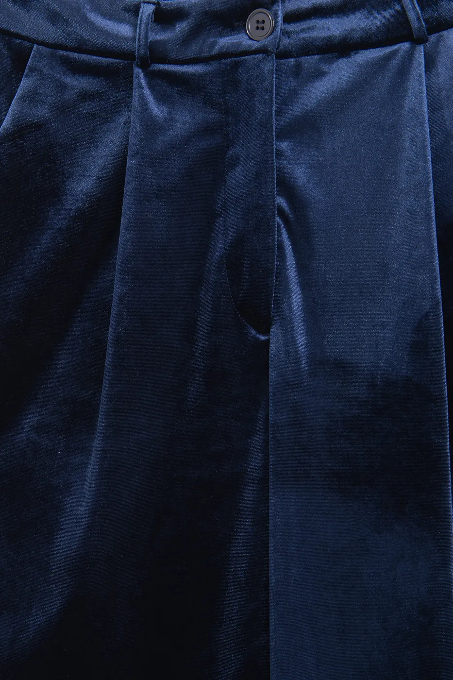 Bayan Lacivert Kadife Pileli  Bol Pantolon