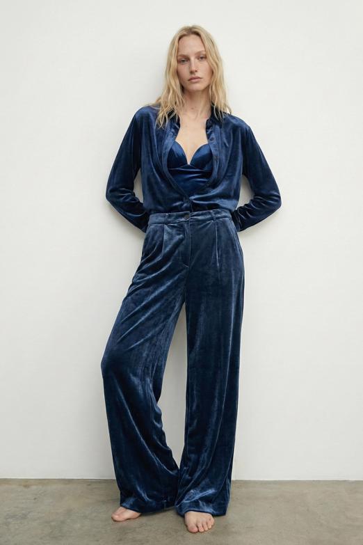 Kadife Pileli  Bol Pantolon