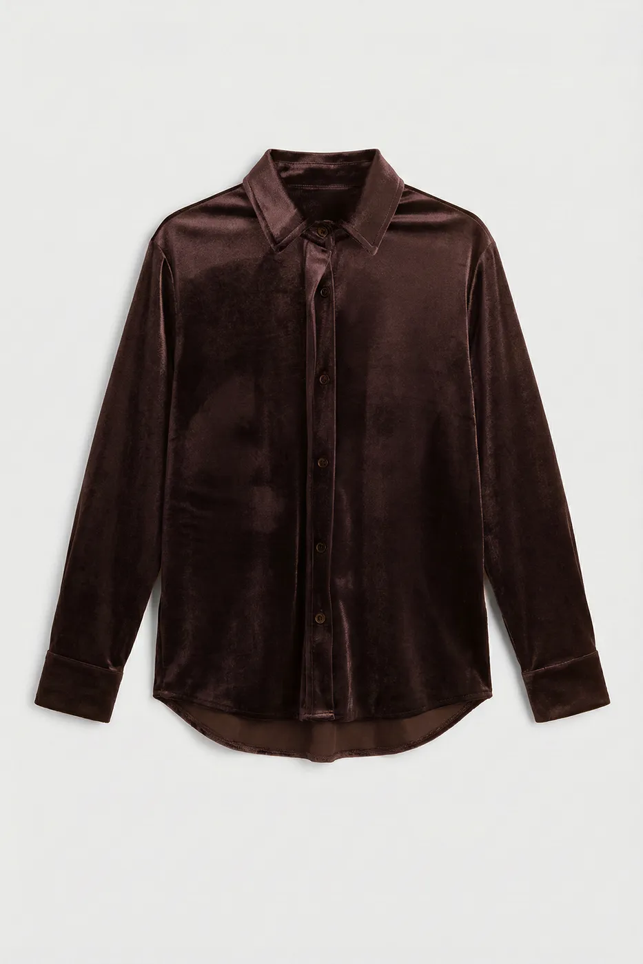 Bayan Kahverengi Oversize Kadife Gömlek