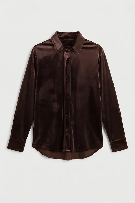 Bayan Kahverengi Oversize Kadife Gömlek - BSL