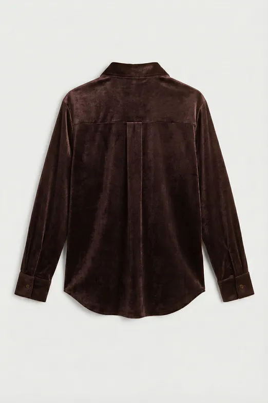 Bayan Kahverengi Oversize Kadife Gömlek - BSL
