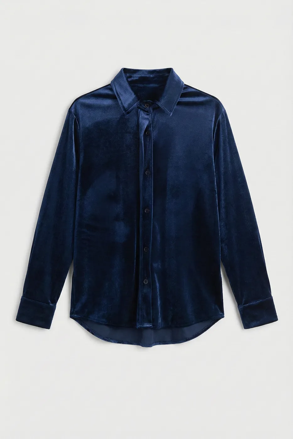 Bayan Lacivert Oversize Kadife Gömlek