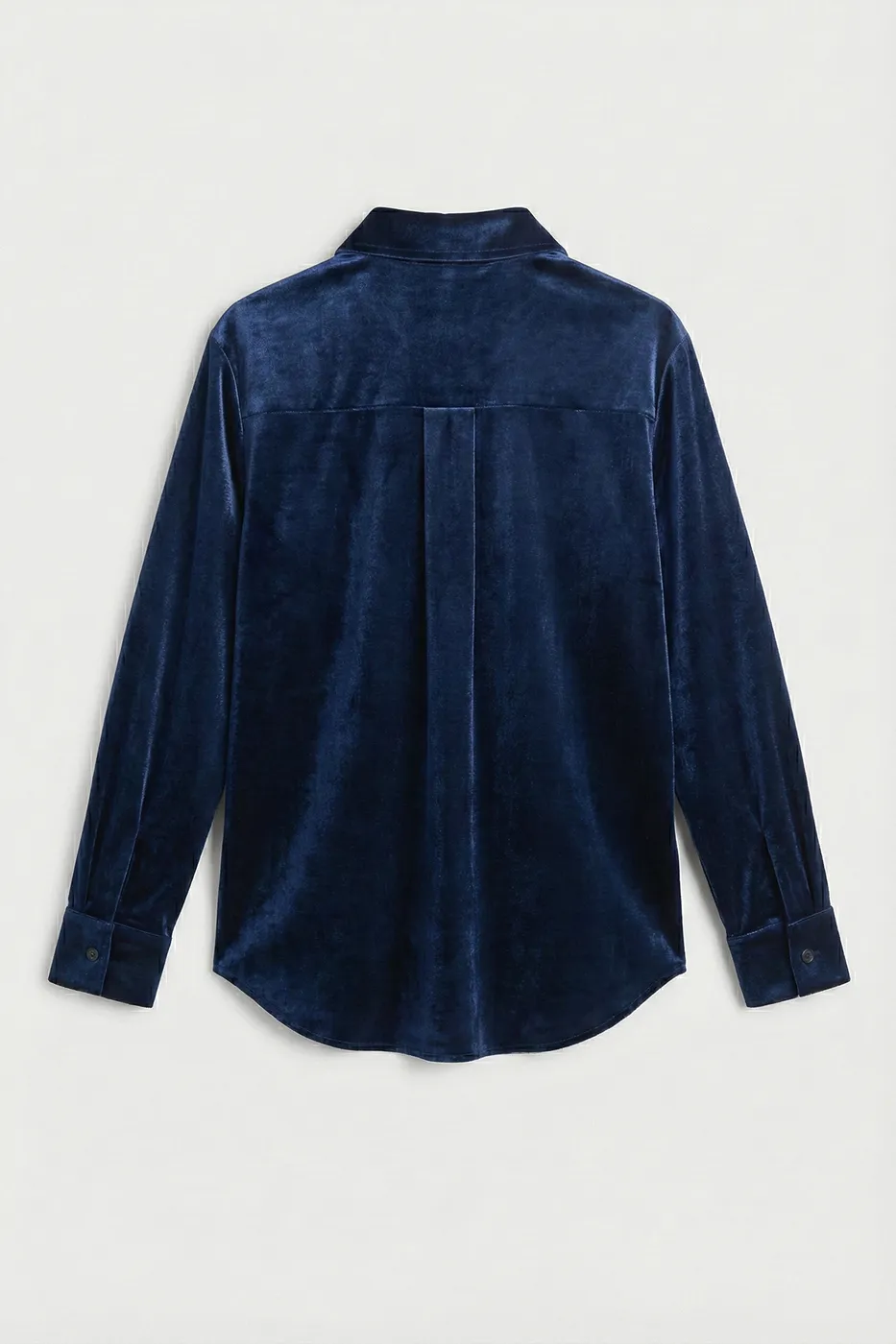 Bayan Lacivert Oversize Kadife Gömlek