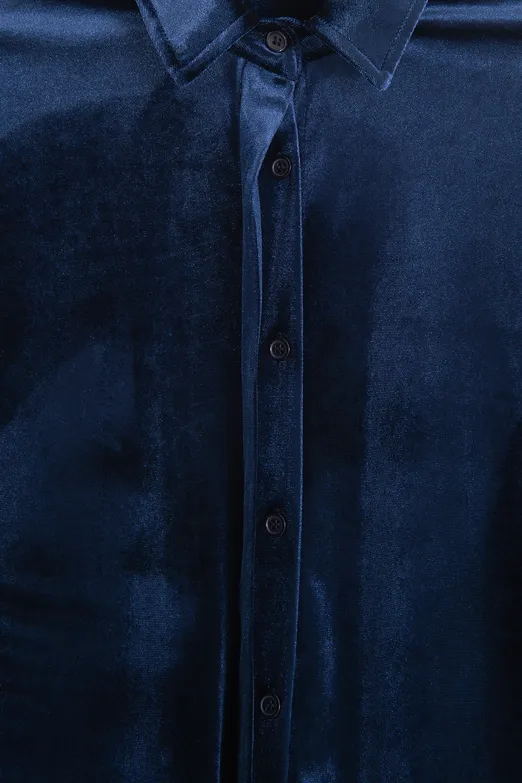 Bayan Lacivert Oversize Kadife Gömlek - BSL