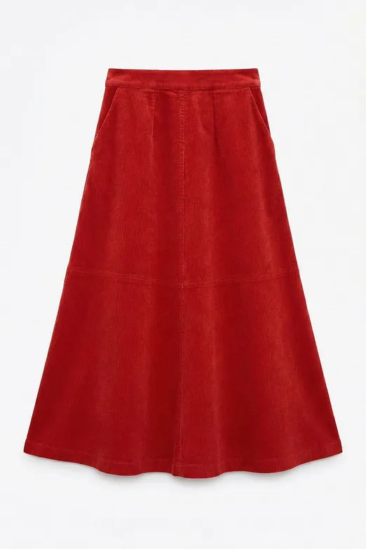 Bayan Kırmızı Midi Kloş Etek - BSL