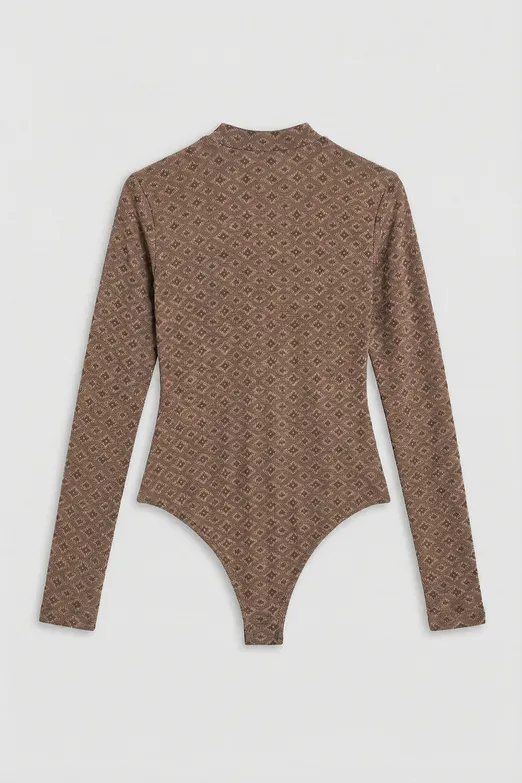 Bayan Kahverengi Uzun Kollu Bodysuit - BSL