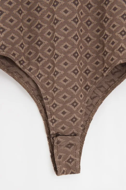 Bayan Kahverengi Uzun Kollu Bodysuit - BSL