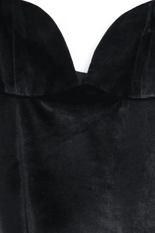 Bayan Siyah Kadife Askılı Bodysuit - BSL