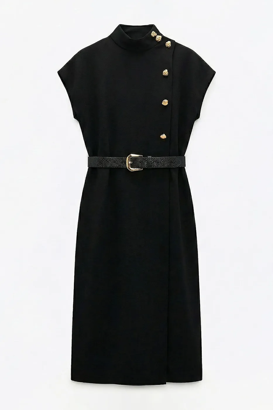 Bayan Siyah Kemerli Midi Elbise