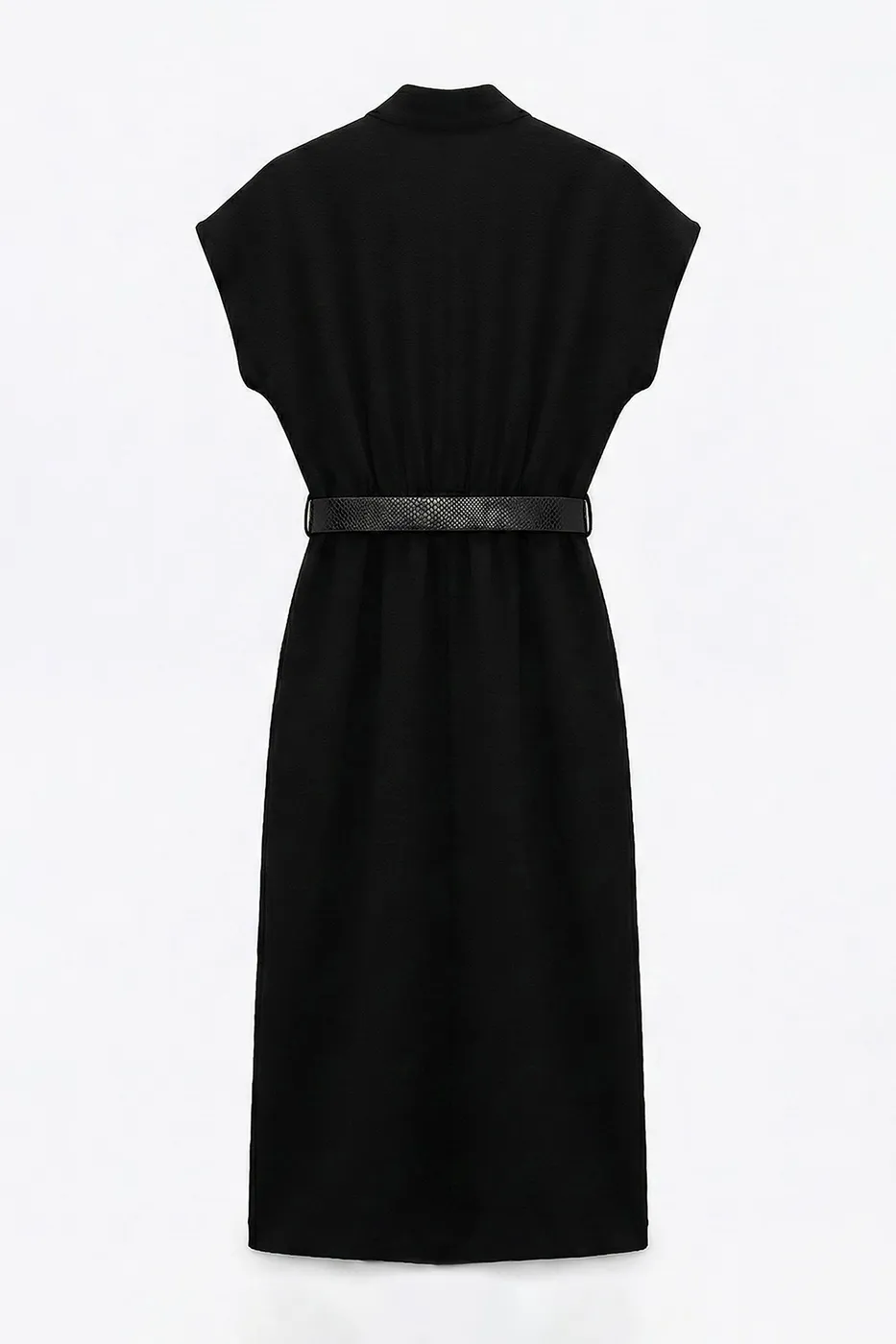 Bayan Siyah Kemerli Midi Elbise