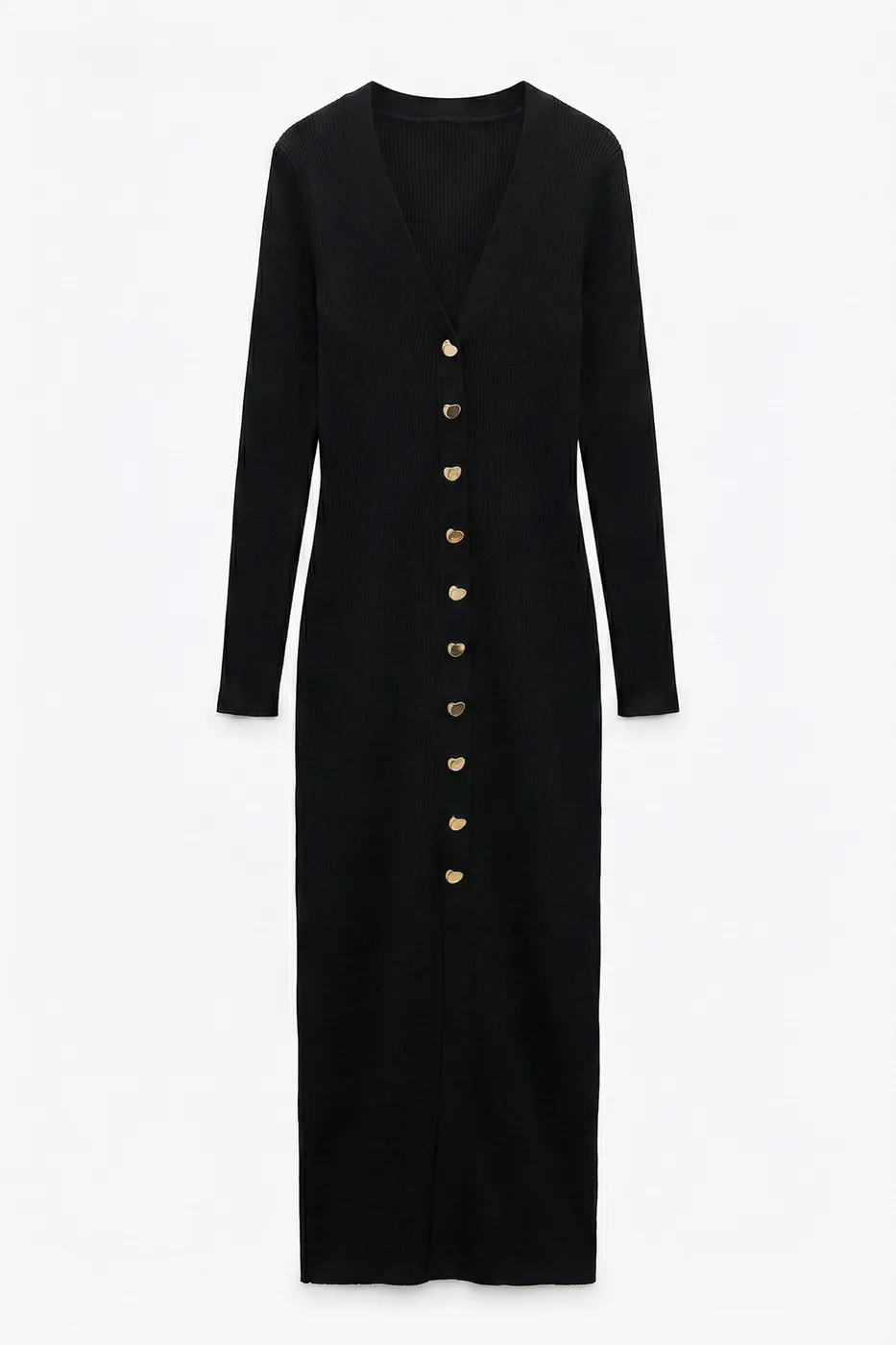 Bayan Siyah Metal Düğmeli Midi Dar Elbise