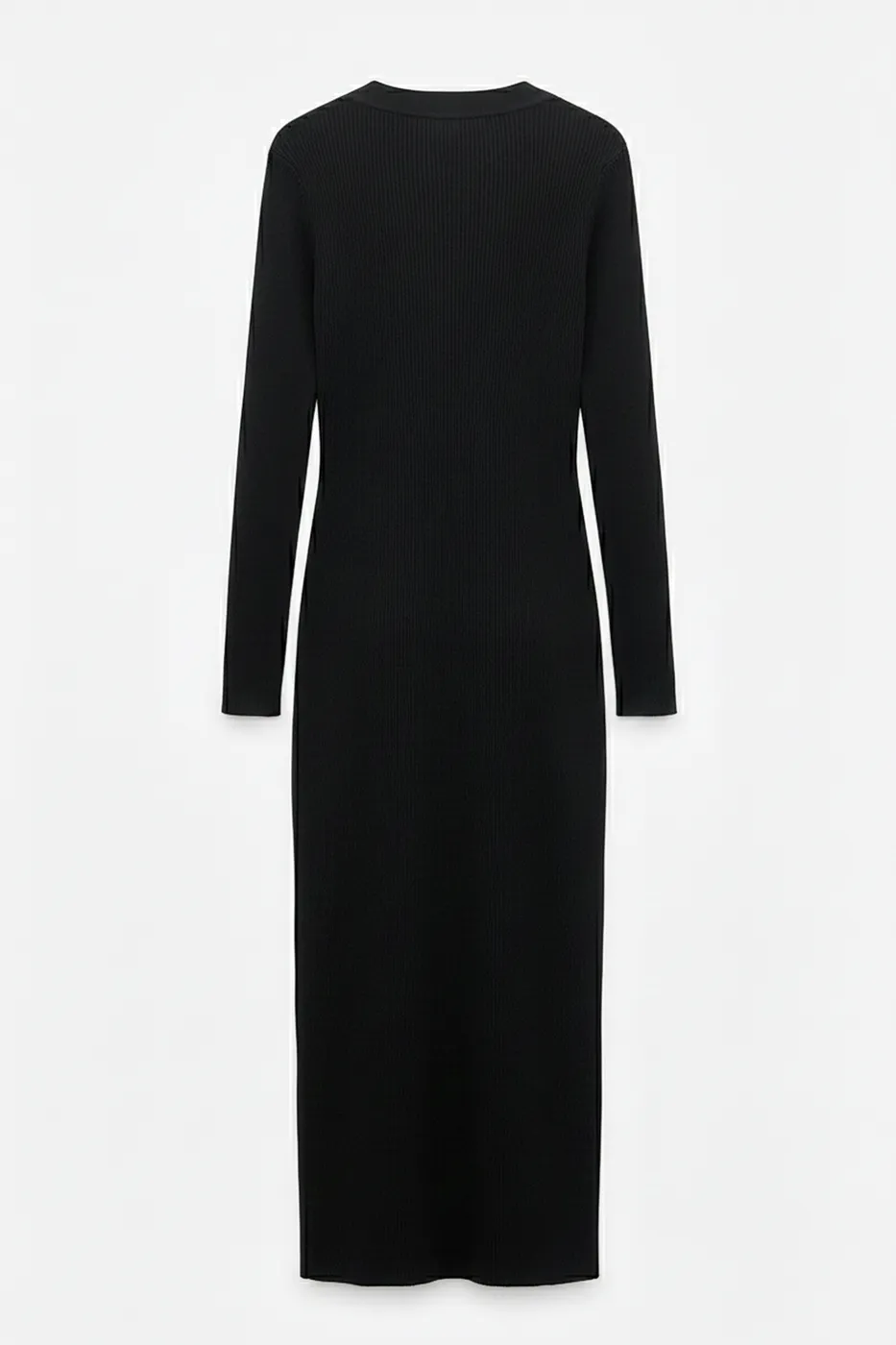 Bayan Siyah Metal Düğmeli Midi Dar Elbise