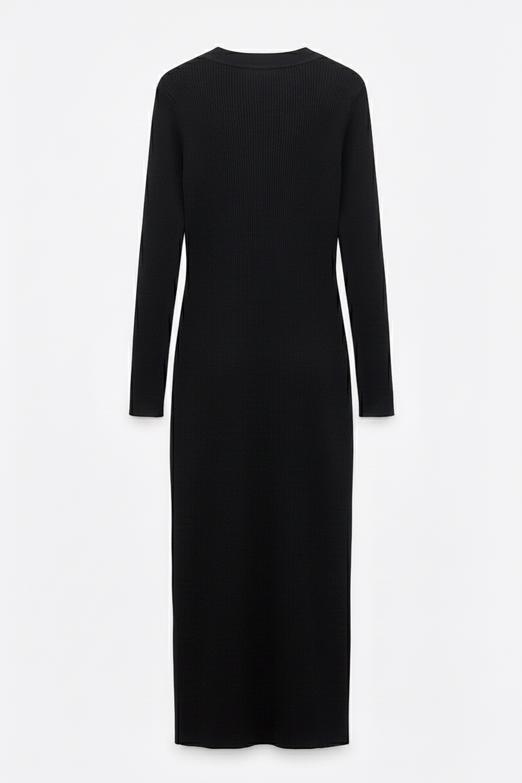 Metal Düğmeli Midi Dar Elbise