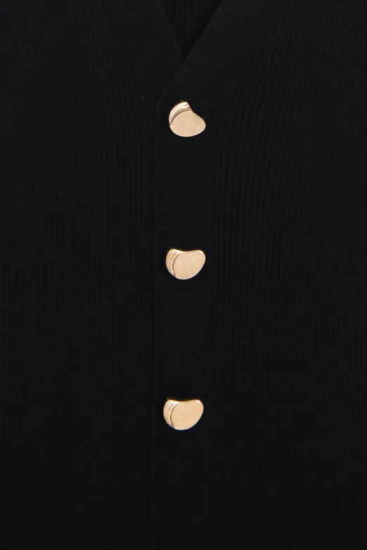 Bayan Siyah Metal Düğmeli Midi Dar Elbise - BSL