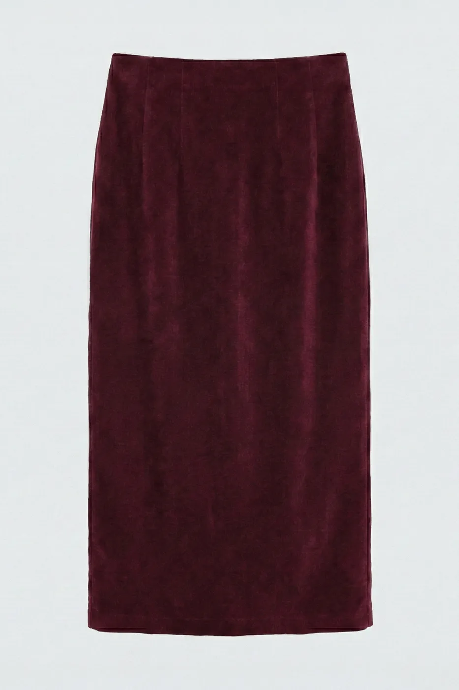 Bayan Bordo Kadife Midi Kalem Etek