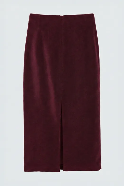 Bayan Bordo Kadife Midi Kalem Etek - BSL