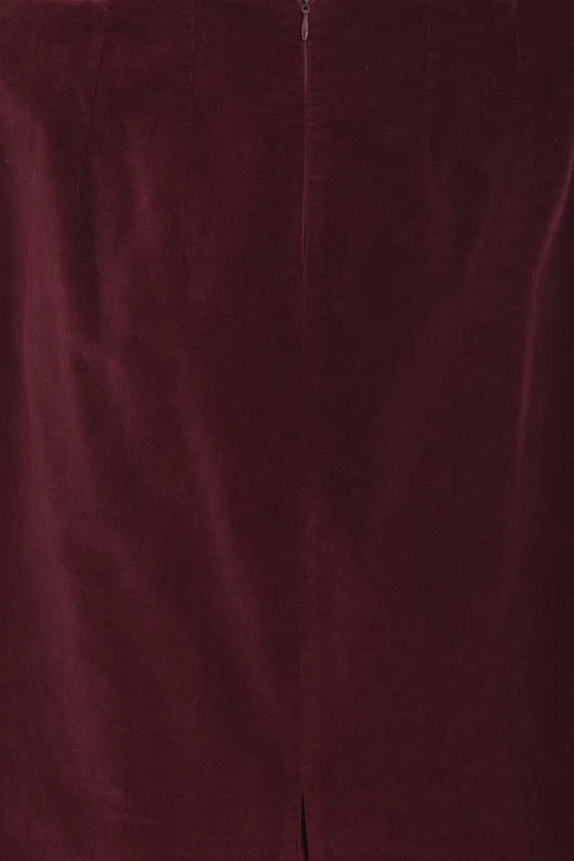 Bayan Bordo Kadife Midi Kalem Etek - BSL