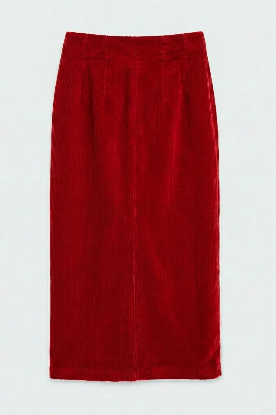 Bayan Kırmızı Kadife Midi Kalem Etek