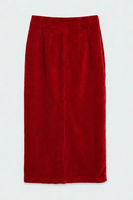 Bayan Kırmızı Kadife Midi Kalem Etek - BSL