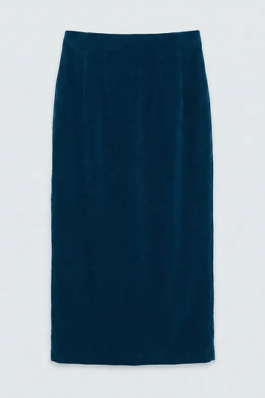 Bayan Turkuaz Kadife Midi Kalem Etek - BSL