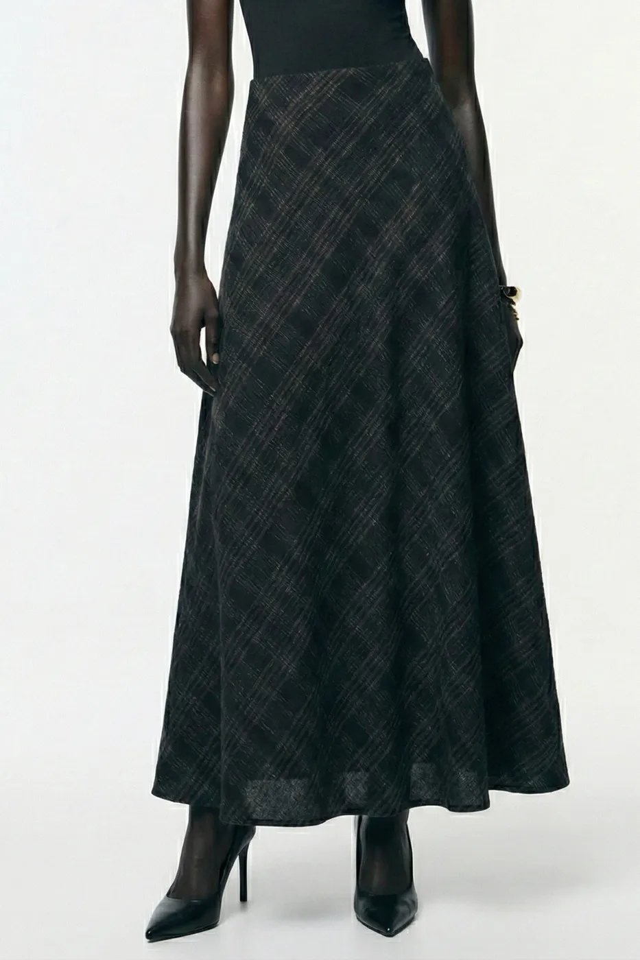 Bayan Siyah Volanlı Maksi Etek