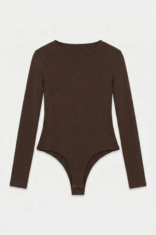 Bayan Kahverengi Bisiklet Yakalı Bodysuit - BSL