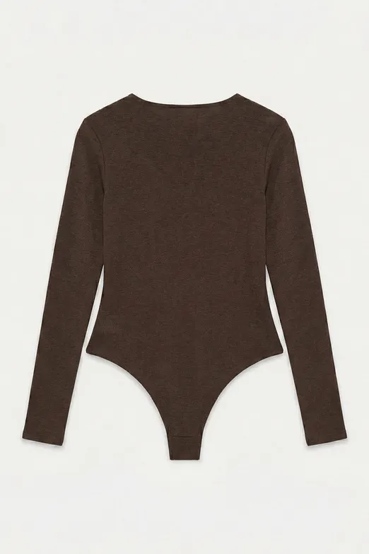 Bayan Kahverengi Bisiklet Yakalı Bodysuit - BSL