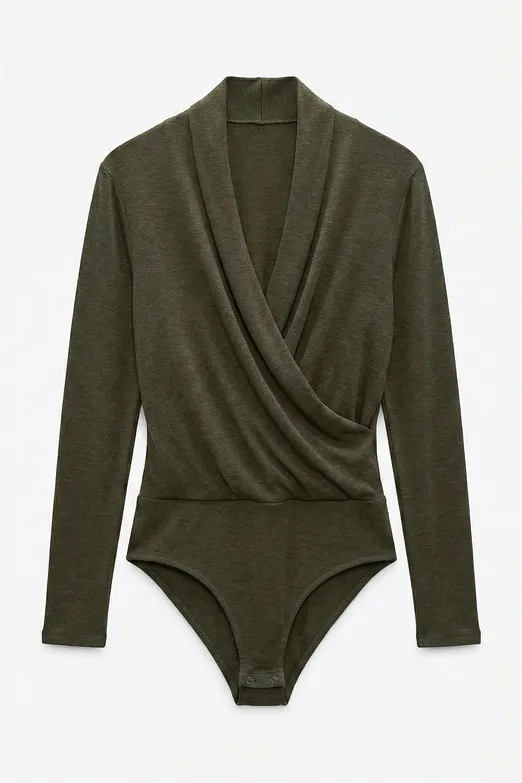 Bayan Haki Soft Kruvaze Bodysuit - BSL