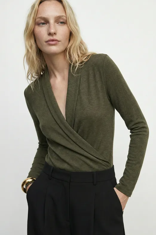 Bayan Haki Soft Kruvaze Bodysuit - BSL