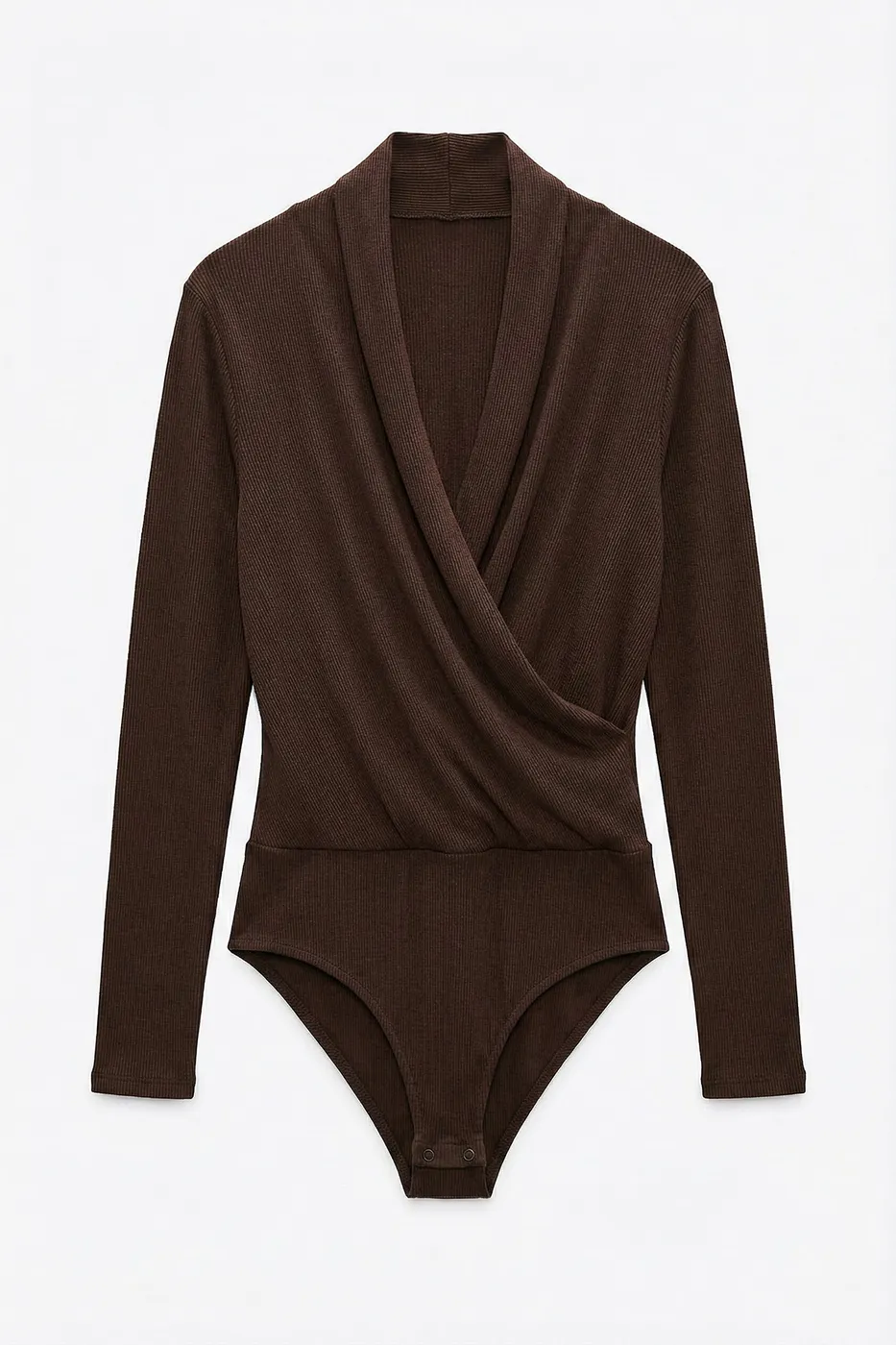 Bayan Kahverengi Soft Kruvaze Bodysuit