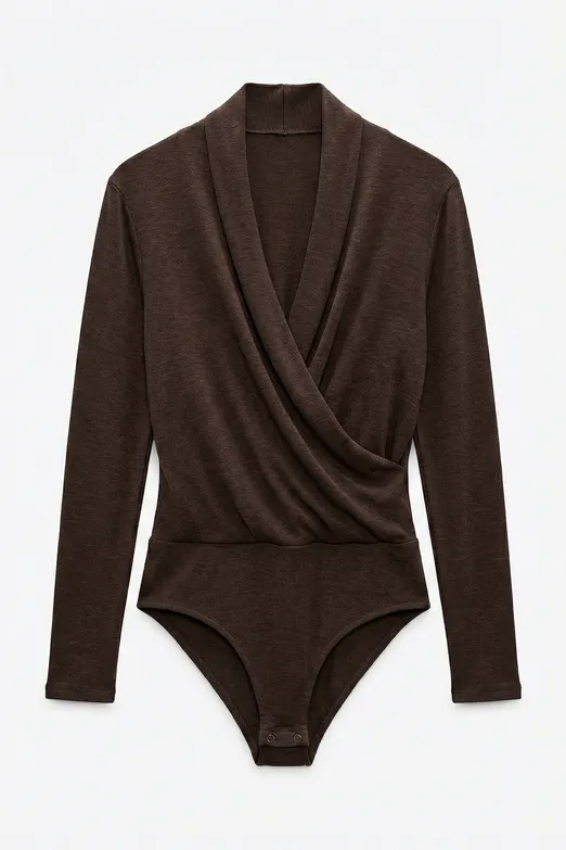 Bayan Kahverengi Soft Kruvaze Bodysuit - BSL