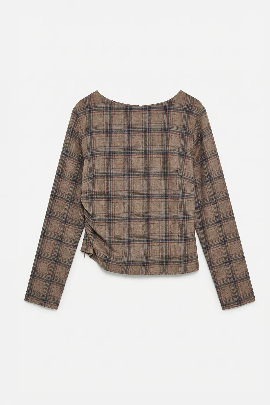 Bayan Vizon Ekoseli Asimetrik Bluz