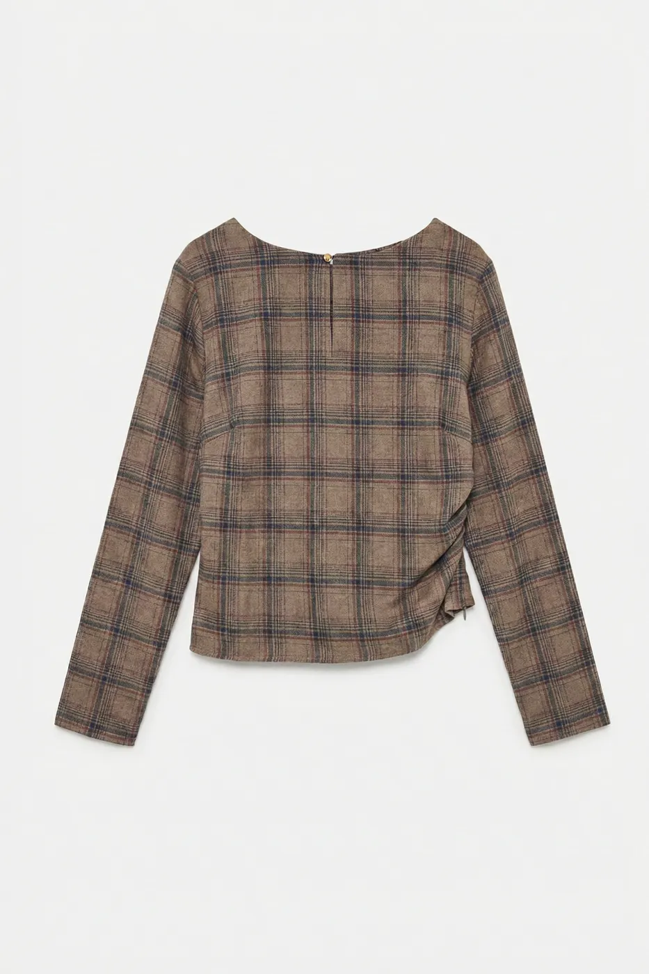 Bayan Vizon Ekoseli Asimetrik Bluz