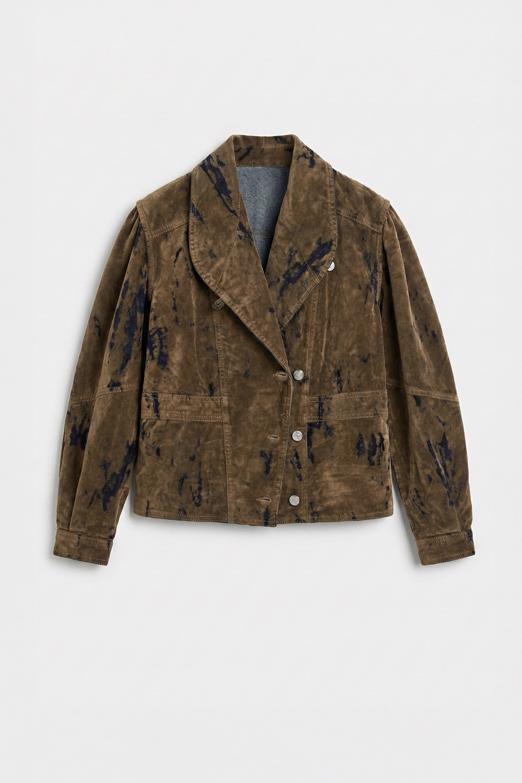 Bayan  Balon Kollu Flok Baskılı Peplum Ceket