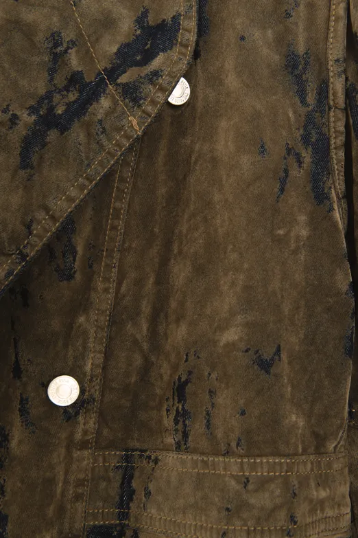 Bayan Kahverengi Balon Kollu Flok Baskılı Peplum Ceket - BSL