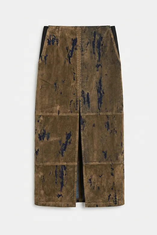 Bayan Kahverengi Flok Baskılı Midi Etek - BSL