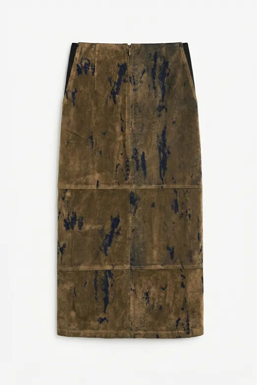 Bayan Kahverengi Flok Baskılı Midi Etek - BSL