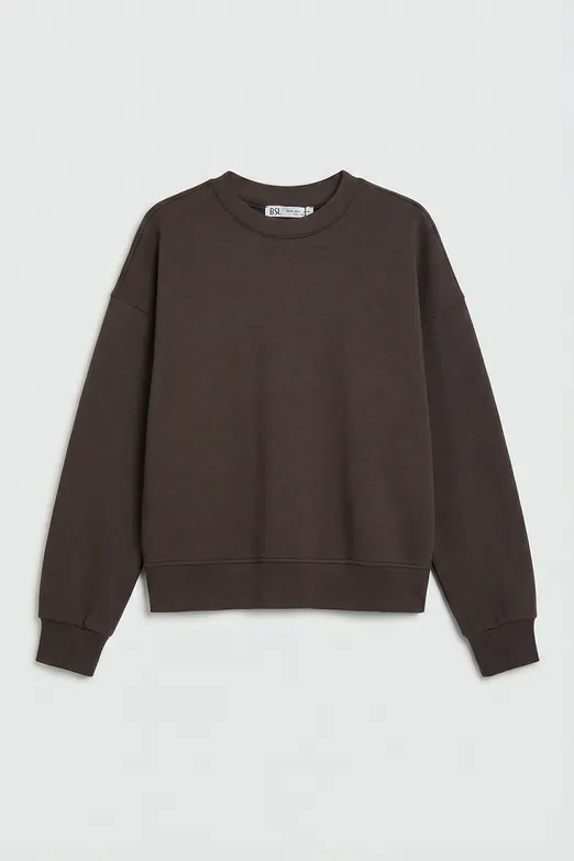 Bayan Kahverengi Basic Oversize Sweatshirt - BSL