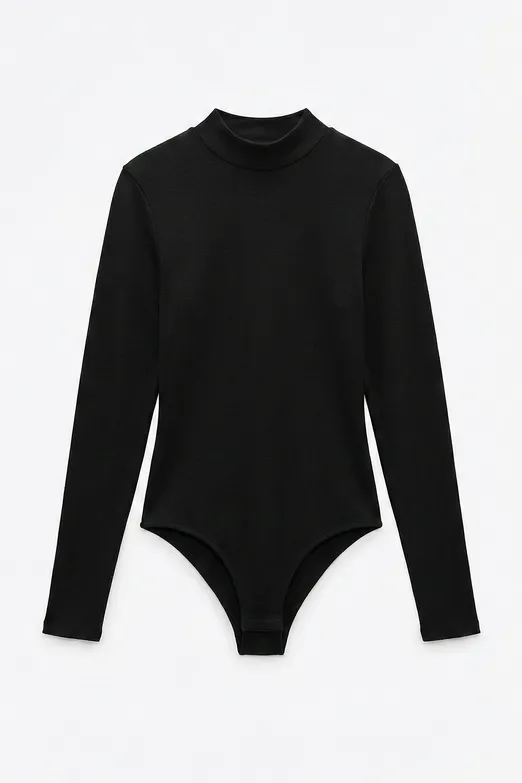 Bayan Siyah Uzun Kollu Bodysuit - BSL